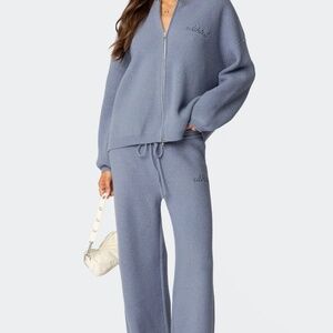 EDIKTED KRIS RIBBED KNIT ZIP UP SWEATER and SWEATPANTS (BUNDLE)